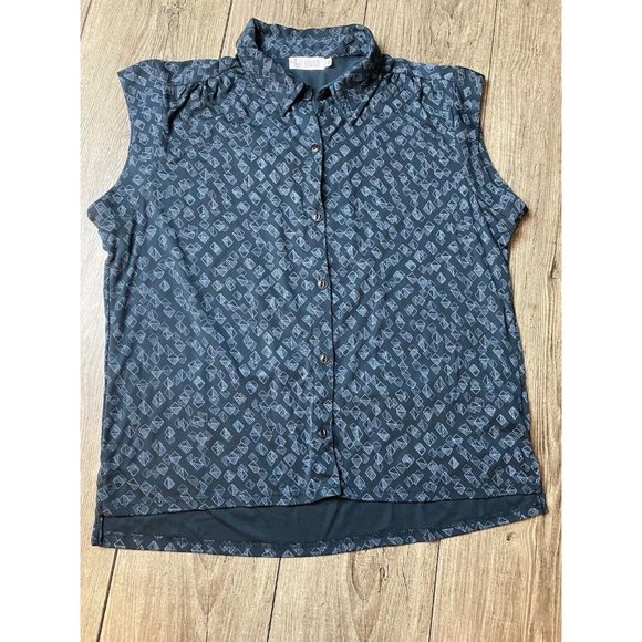 CARVE DESIGNS  Sleeveless Button Up Top Collar Geometric Design Black Women's XS - Picture 1 of 11